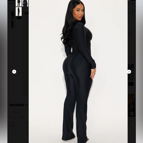 FashionNova Aria Long Sleeve Corset Waist Jumpsuit - Black - Picture 3 of 4
